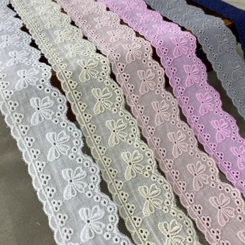 5Y/10Yard/Lot Cotton Cloth Bilateral Bow Embroidered Lace Trim Width 4CM Clothes Dress Diy Sewing Lace Fabrics Accessories