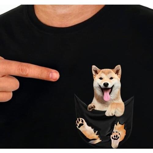 CLOOCL Cotton T-Shirt Fashion Pocket Cute Shiba Inu Printed T-Shirts Men Women Casual T-Shirt Hip Hop Tops Funny Cotton Tees