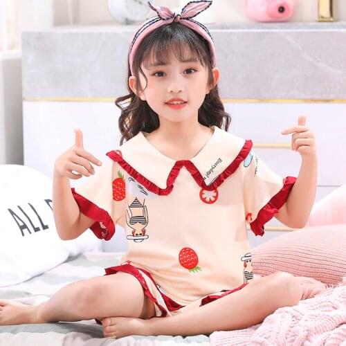 Summer Children Pajamas Set Baby Cute Cotton Short Sleeve+Shorts Ruffle flower Sleepwear Suit Girls Nightwear girl Set Kids Gift