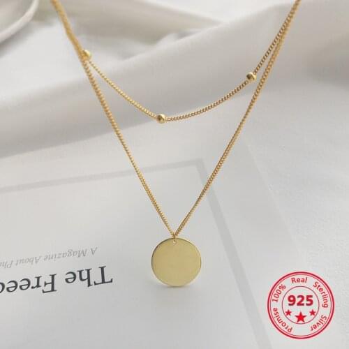 Hot Sale 100% 925 Silver Korea Style Simple Trendy Double Chain Coins Pendant Choker Clavicle Necklace Jewelry for Women