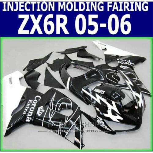 Best!!! Fairing kit For Kawasaki Ninja ZX6R 2005 2006 zx-6r 05 06 ( Black/white lines ) Injection mold Fairings p23