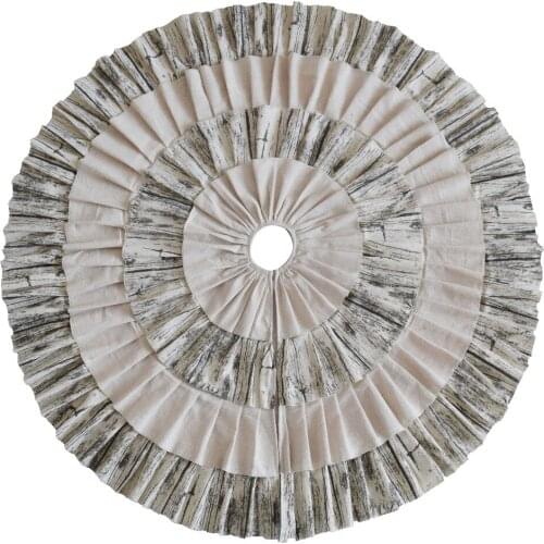 Shimmer Printed Burlap Creme Ruffle Trim Rustic Christmas Tree Skirt, 50 inches, Holiday Decoration