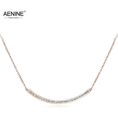 AENINE Fashion Office Jewelry Bending Piece With Full Crystal Rose Gold Color Pendant Necklaces For Women Chirstmas Gift AN18079