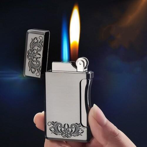 Powerful Two Flame Jet Gas Lighter Grinding Torch Turbo Flint Butane Metal Windproof Cigarette Cigar Lighter Gadgets For Men