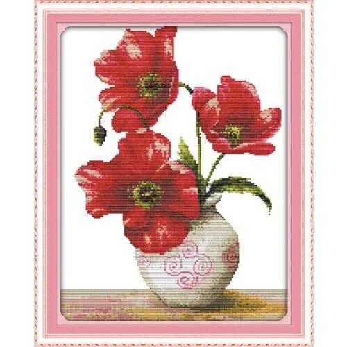 Blossoming Corn Poppy Patterns Counted Cross Stitch 11CT 14CT Cross Stitch Set Cross-stitch Kit Embroidery Needlework