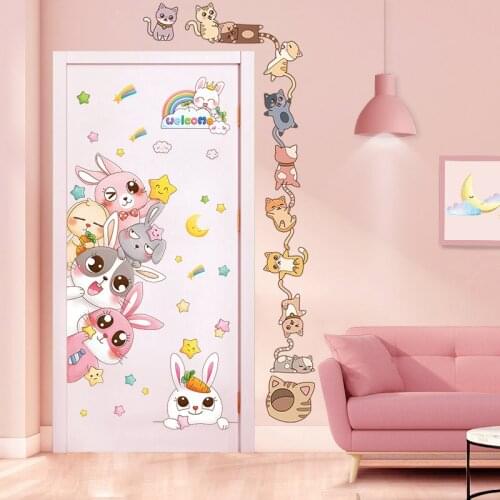 [SHIJUEHEZI] Cats Wall Sticker DIY Rabbits Animals Wall Decals for Kids Room Baby Bedroom Children Nursery Door Home Decoration