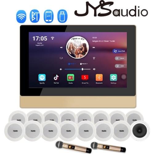 Smart Home Audio Bluetooth Wall Amplifier Android 8.1 WiFi Big Power Stereo Ceiling Speaker Music Wireless Dynaimic Microphone