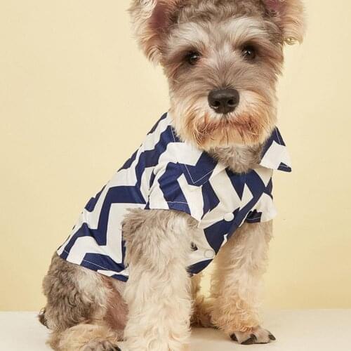 Non-allergic Novelty Pet Short Sleeves Cardigan Outfit Two-leg Pet Clothes Wavy Stripes for Summer