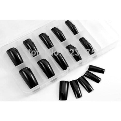 New 100PCS New Black French Acrylic Fake False Nail Art Tips UV GEL/ACRYLIC FOR PARTY WEDDING MAKEUP +BOX