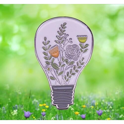 Creative Eco-Friendly Light Bulb Rose Floral Plant bright idea Craft Enamel Pin Flower Power Badge Brooch Jewelry Gift for Kids