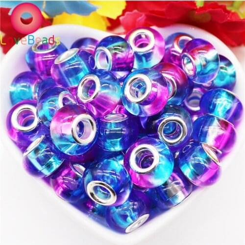 10Pcs/Lot New Color Handmade Silver Plated Big Hole Muranos Charms Spacer Beads Fit Pandora Bracelet Bangle Snake Chain Jewelry