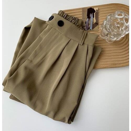 Chiffon Casual Women Pants Summer New 2021 High Waist Solid Wide Leg Ankle Length Office Lady Elegant Pants Top Quality