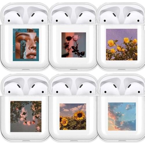 Aesthetic Rose Sunflower Clear Soft Case for AirPods 2 1 Sky Cloud Transparent Silicone Wireless Bluetooth Earphone Box Cover