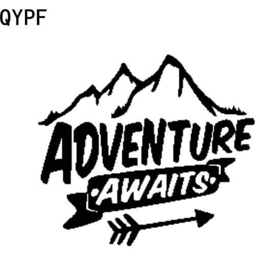 QYPF 16.8cm*15.1cm AWAITS ADVENTURE Deep Mountain Exploration Vinyl Car Sticker Diaphanous Window Decal C18-0266