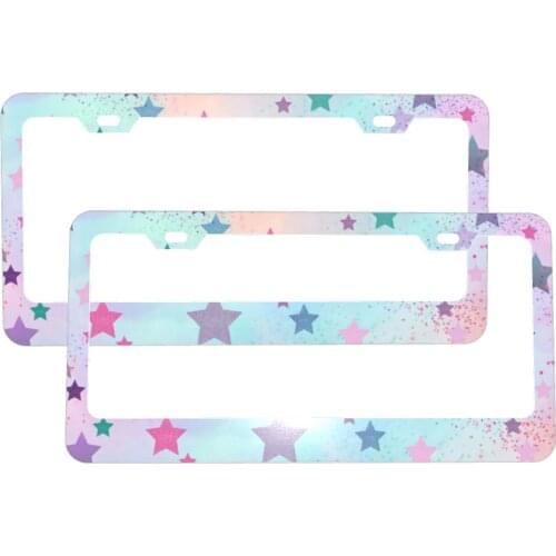 Rainbow Tie-dye Babysbreath License Plate Frame Car Plates Tags Bluish Printed Auto Tag Personalized Car Decoration