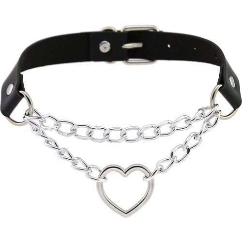 Adjustable Heart Necklace Leather Choker Metal Chain Hiphop Cute Cosplay Maid Collar Punk Gothic Harajuku Fashion Jewelry Girls