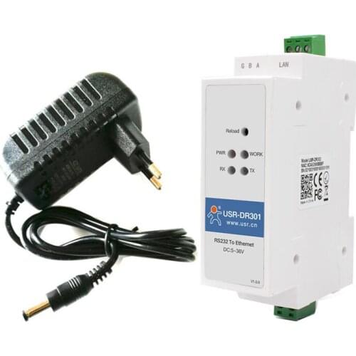 With power adaptor USR-DR301 DIN-rail RS232 Serial to Ethernet converter Modbus RTU to TCP