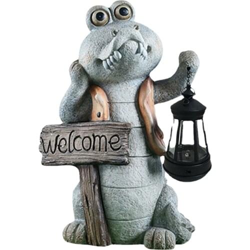 Garden Crocodile Statue Solar Powered LED Lantern Light Home Yard Path Decor