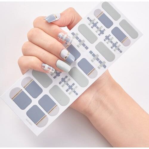 22 Tips/Sheet Solid Color And Striped Manicure Self Adhesive Nail Sticker Nail Stickers Designer Minimalist Design Nail Strips