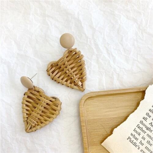 European and American retro design handmade bamboo rattan Earrings Fashion exaggerated personality geometric long earrings