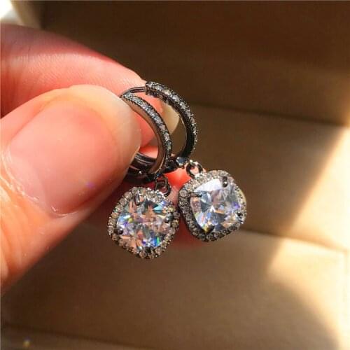 Black Gold Silver Color Hoop Earrings Charm Square Zircon Wedding Earrings Luxury Female White Crystal Stone Earrings For Women