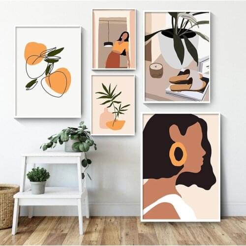 Nordic Abstract Vintage Girl Canvas Painting Fashion Art Posters Prints Scandinavian Pictures for Living Room Home Decor Cuadros