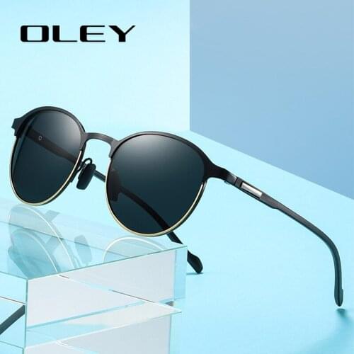 OLEY Classic Retro Reflective Sunglasses Man/Women round Sunglasses Metal Frame Eyewear Sun Glasses With Box Oculos De Sol gafas