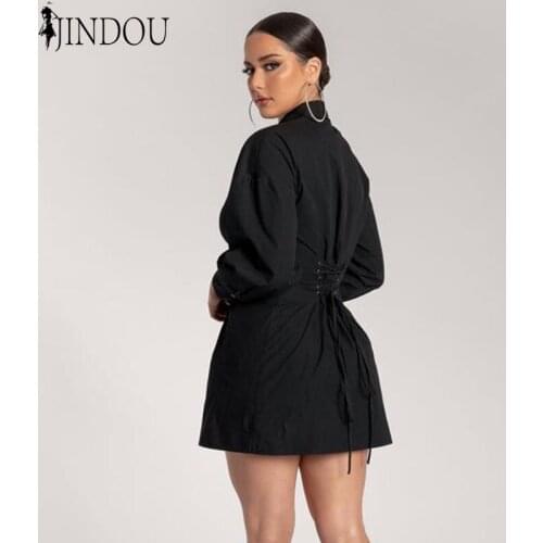Stylish ladies fashionable long sleeve shirt dresses women casual black drawstring corset shirt dress