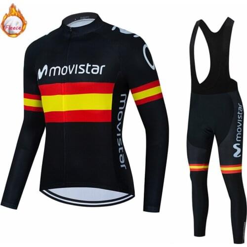 Movistar Team Warm 2021 Winter Thermal Fleece Cycling Clothes Mens Jersey Suit Outdoor Riding Bike MTB Clothing Bib Pants Set