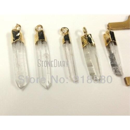 H-DP180 Slim Clear Crystal Quartz Point Pendant For Earrings, Silver or Gold Dipped 35-45mm Long