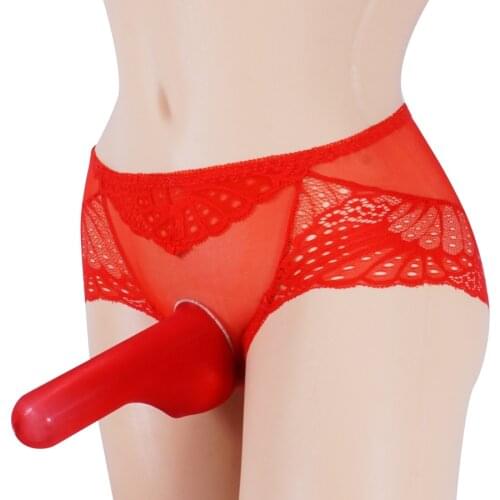 With Penis Sleeve Thin Sheer See Through Sissy Panties Sexy Floral Lace Men Lace Bikini Briefs Underwear Sissy Pouch Panties