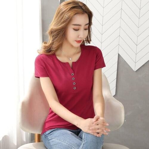2021 New Fashion 100% Cotton T Shirt Woman Summer O Neck Short Sleeve T-shirt Woman Korean Style Plus Size Shirt Women Shirts