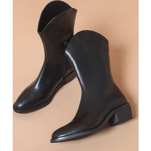 Western Boots Women Knee High Cowboy Boots Fashion Pointed Toe Sewing Shoes Female High Heels Thick Shoes Ladies Winter White