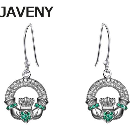 925 Sterling Silver Dangling Green Cubic Zirconia Irish Heart Crown Claddagh Womens Wedding Bridal Earrings 10pcs Lots Wholesale