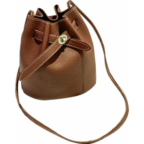 Women Large Capacity Holiday Accessories PU Leather Portable Cross Body Solid Casual Gift Bucket Bag Single Shoulder With Buckle
