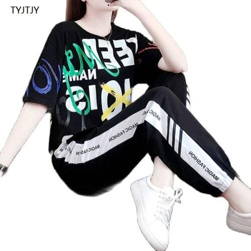 2 Piece Set Women Tide Brand Fashion 2021 Summer Tracksuit Women New Loose Casual Clothes Foreign Style Printing Two Piece Set