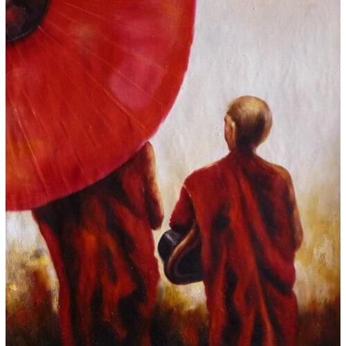 100% Hand-painted Buddhist Monks Oil Painting 24x24.NOT a poster, framing available,slight texture