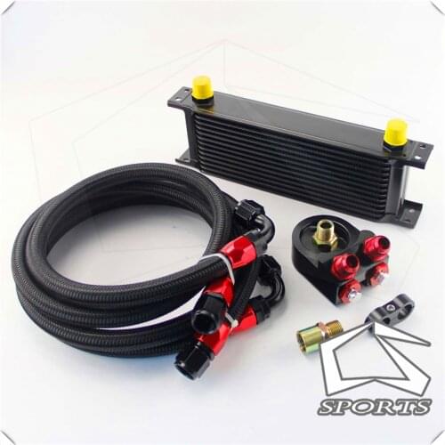 13ROW AN-10AN UNIVERSAL ENGINE TRANSMISSION OIL COOLER BLACK+ FILTER KIT black british type BRAND CSK