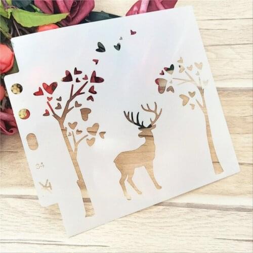 14.1*13cm Deer tree stencils Cover template spray plastic mold shield DIY cake hollow Embellishment printing lace ruler