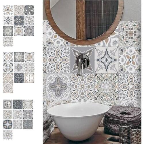 30PCS Mandala Tile Wall Stickers Waterproof Kitchen Bathroom Floor Furniture Decoration Mural Self-Adhesive PVC Wallpaper