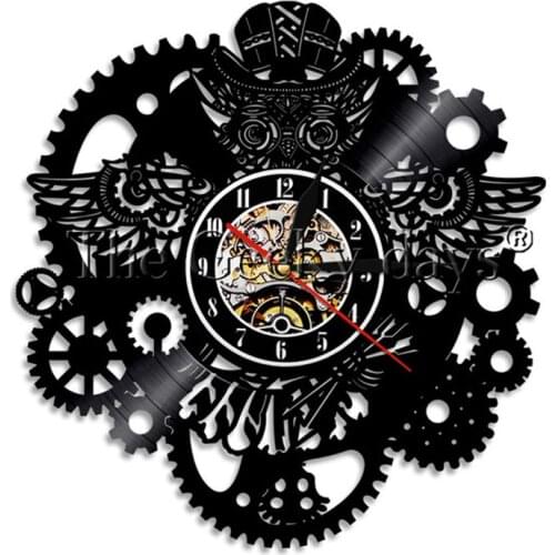 3D Decorative Steampunk Clock with Different Color Vinyl Record Wall Clock Modern Design LED Change Gear Wall Watch Home Decor