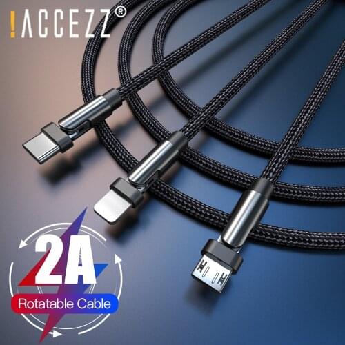 !ACCEZZ 3 in 1 USB Cable 180 Degree Rotate Type C Micro USB Cable 2A Fast Charging For iPhone 12 11 Samsung Lighting Cable Cords