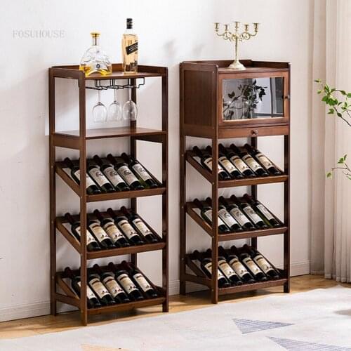 European Style Bamboo Floor Bar Cabinet for Home Hotel Wine Rack Restaurant Storage Display Shelf Living Room Wine-bottle Holder