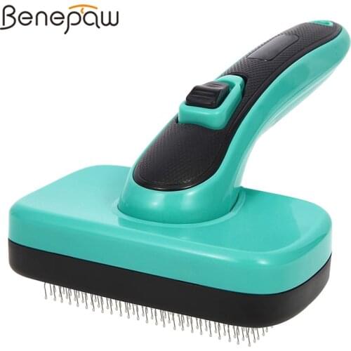 Benepaw Self Cleaning Slicker Dog Brush Comfortable Massage Particle Pet Grooming Comb Remove Shedding Fur Mats Tangled Hair
