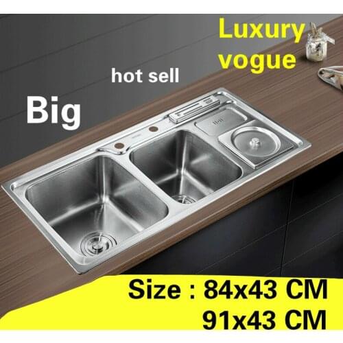Free shipping Apartment kitchen double groove sink durable 304 stainless steel hot sell big luxury 84x43/91x43 CM