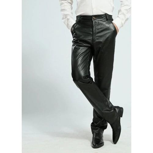 Casual Leather Pants Mens Plus Size Straight Windproof Genuine Pants Autumn Winter Thickening The First Layer Cowskin Pants