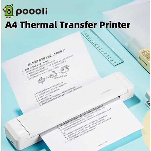 Poooli A4 Paper Printer Direct Thermal Transfer Printer Mobile Printer Portable Photo Printer Bluetooth 300dpi wth 1Pcs Ribbon