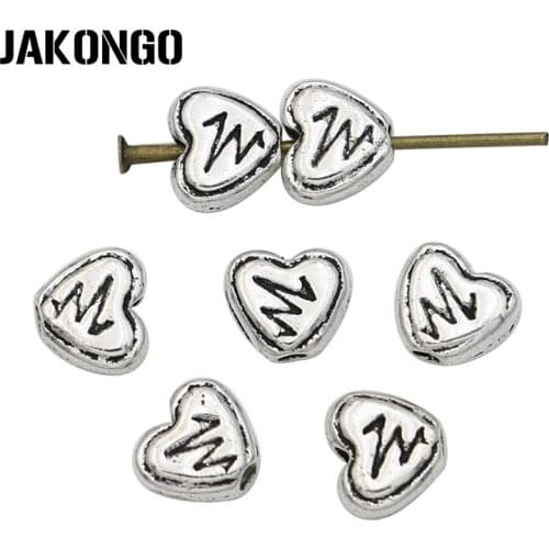 JAKONGO 30pcs Antique Silver Heart Electrocardiogram Spacer Beads for Jewelry Making Bracelet Accessories DIY Handmade Craft 7mm