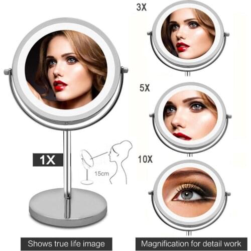 Double Sided Vanity Mirror with Light, 3X/5X/10X Magnifying Makeup Mirror, Tabletop Cosmetic Mirror, For Bedroom, Bathroom