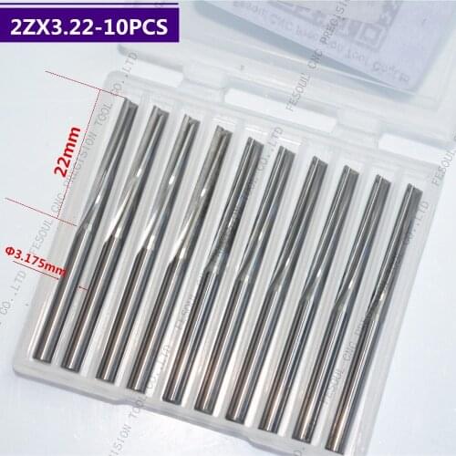 3.175mm(1/8'')*22mm,10pcs,Free shipping 2 Straight flutes Bit,CNC machine milling Cutter,Solid carbide wood tool,PVC,MDF,Acrylic